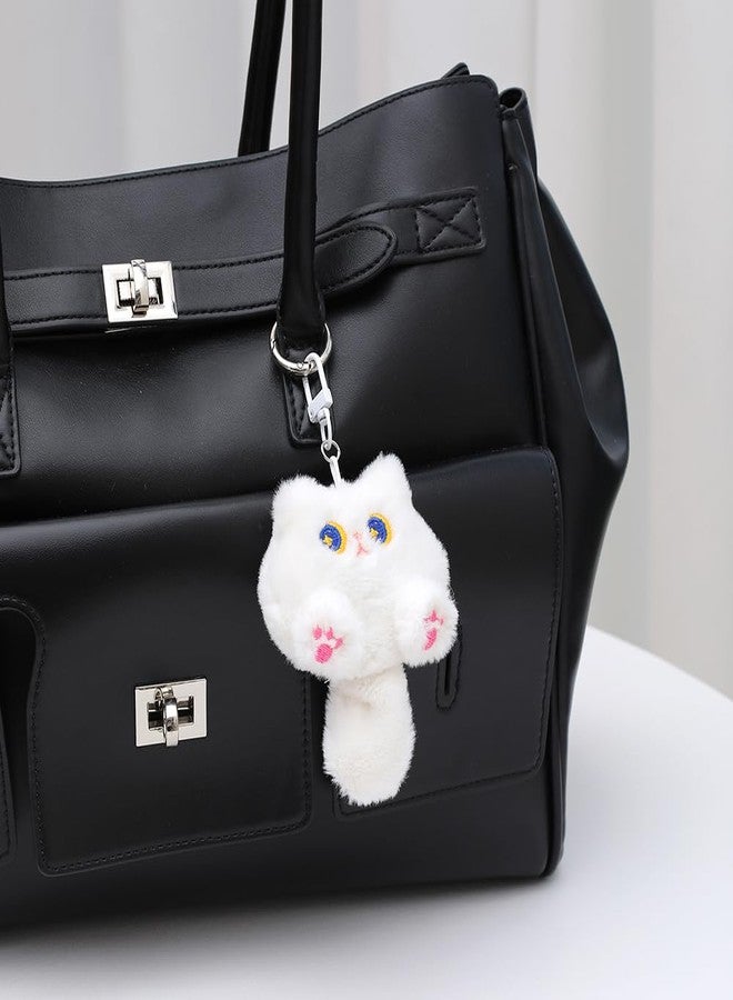 Dhdfisd Cute Cat Plush Keychain Kawaii Cartoon Inspired Cat Bag Charm Car Key Handbag Wallet Charm for Women Christmas Gift(White plush) - Image 3